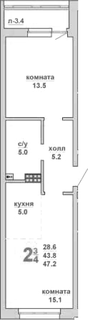Планировка — Свой дом, 1-комн., 44 м²