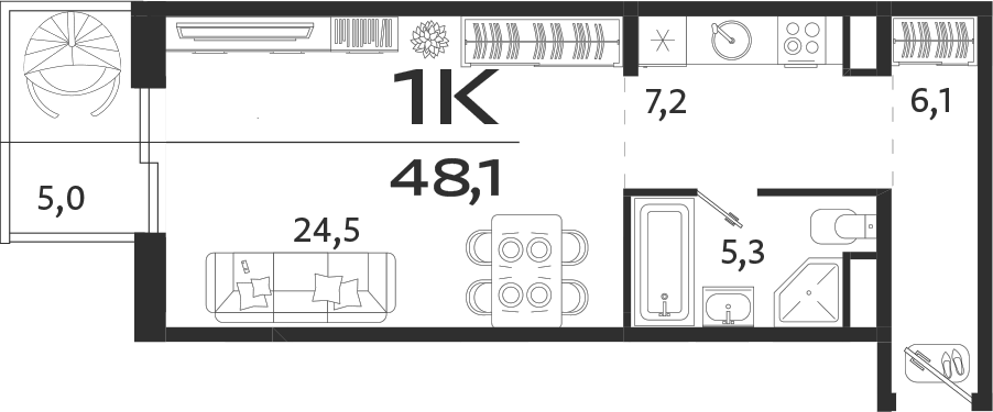 Планировка — ROYALTA, Студия, 43 м²