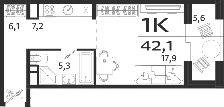 Планировка — ROYALTA, Студия, 37 м²