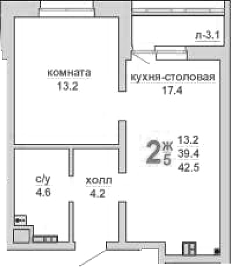 Планировка — Свой дом, 1-комн., 39 м²