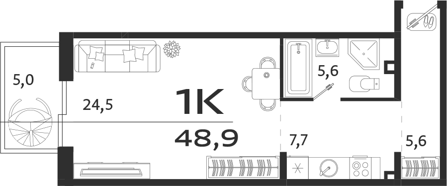 Планировка — ROYALTA, Студия, 44 м²