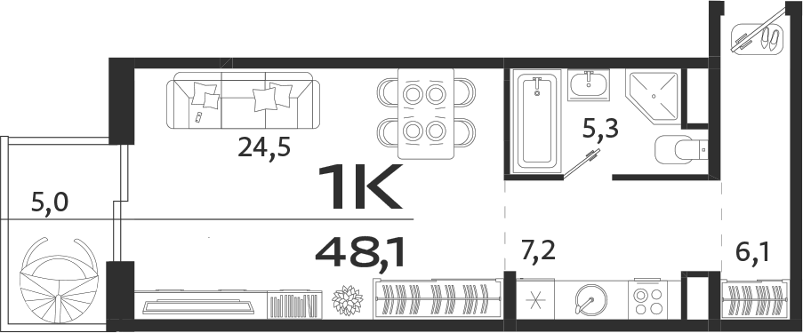 Планировка — ROYALTA, Студия, 43 м²