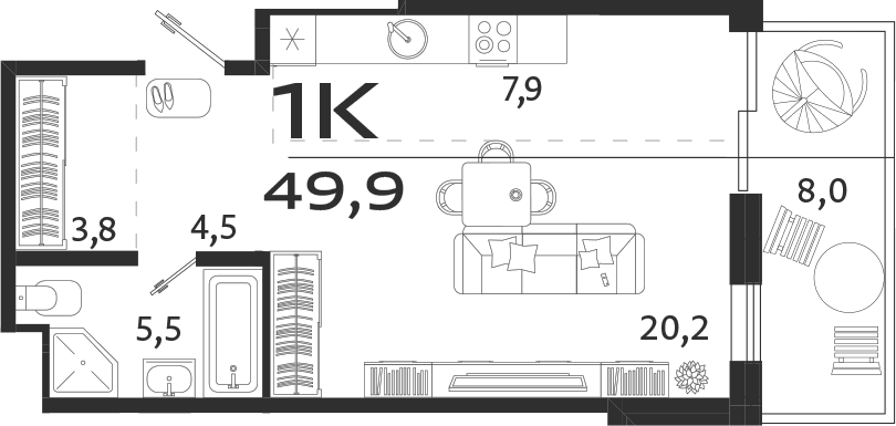 Планировка — ROYALTA, Студия, 42 м²