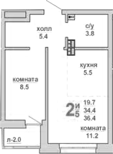 Планировка — Свой дом, 1-комн., 34 м²