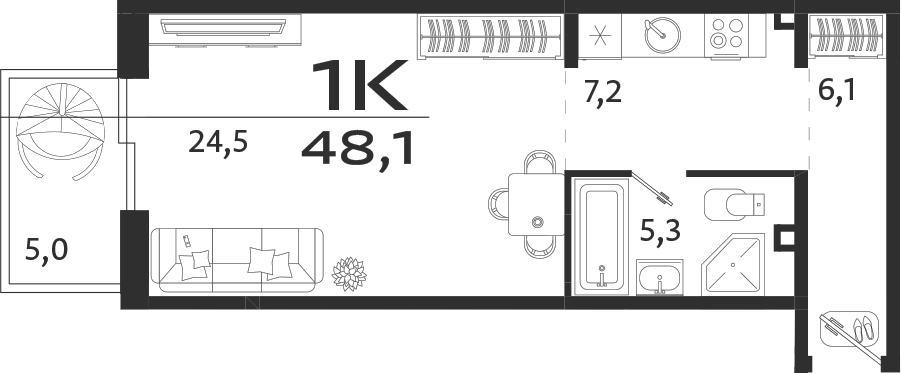 Планировка — ROYALTA, Студия, 43 м²