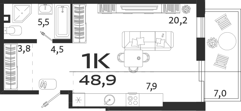 Планировка — ROYALTA, Студия, 42 м²
