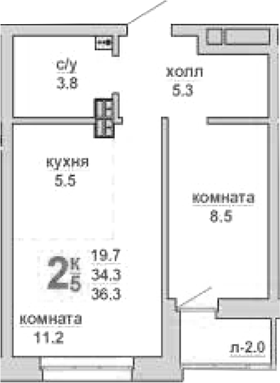 Планировка — Свой дом, 1-комн., 34 м²
