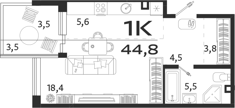 Планировка — ROYALTA, Студия, 38 м²