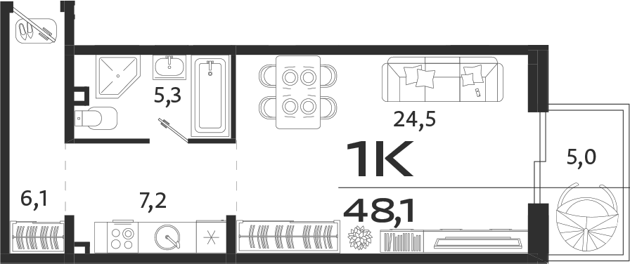 Планировка — ROYALTA, Студия, 43 м²