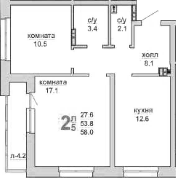 Планировка — Свой дом, 2-комн., 54 м²