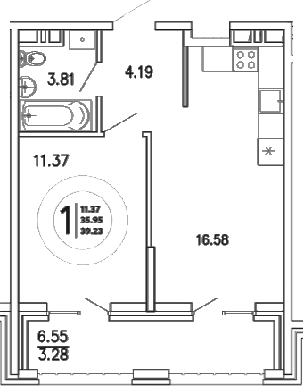 Планировка — Просторы Крыма, 1-комн., 36 м²