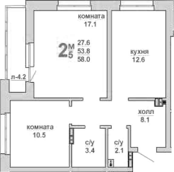 Планировка — Свой дом, 2-комн., 54 м²