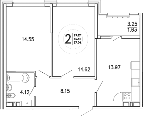 Планировка — Просторы Крыма, 2-комн., 55 м²