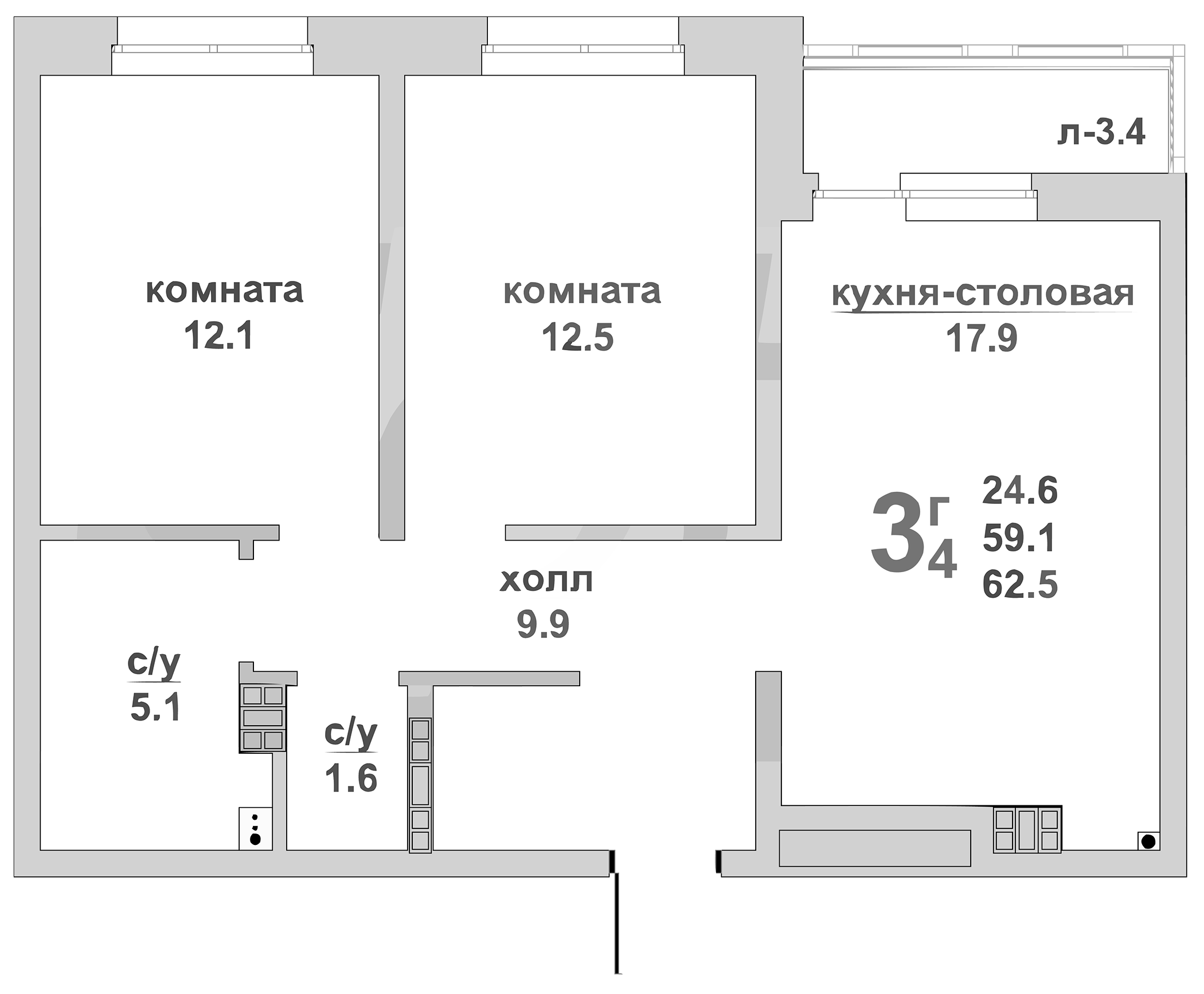Планировка — Свой дом, 2-комн., 59 м²