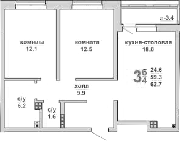 Планировка — Свой дом, 2-комн., 59 м²
