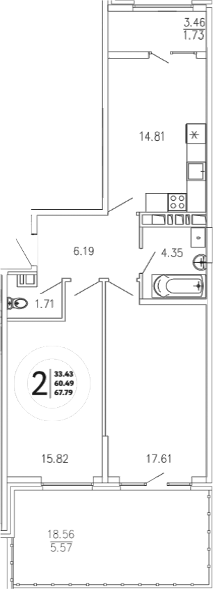 Планировка — Просторы Крыма, 2-комн., 60 м²