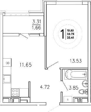 Планировка — Просторы Крыма, 1-комн., 34 м²