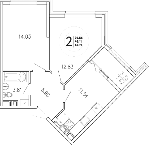 Планировка — Просторы Крыма, 2-комн., 48 м²