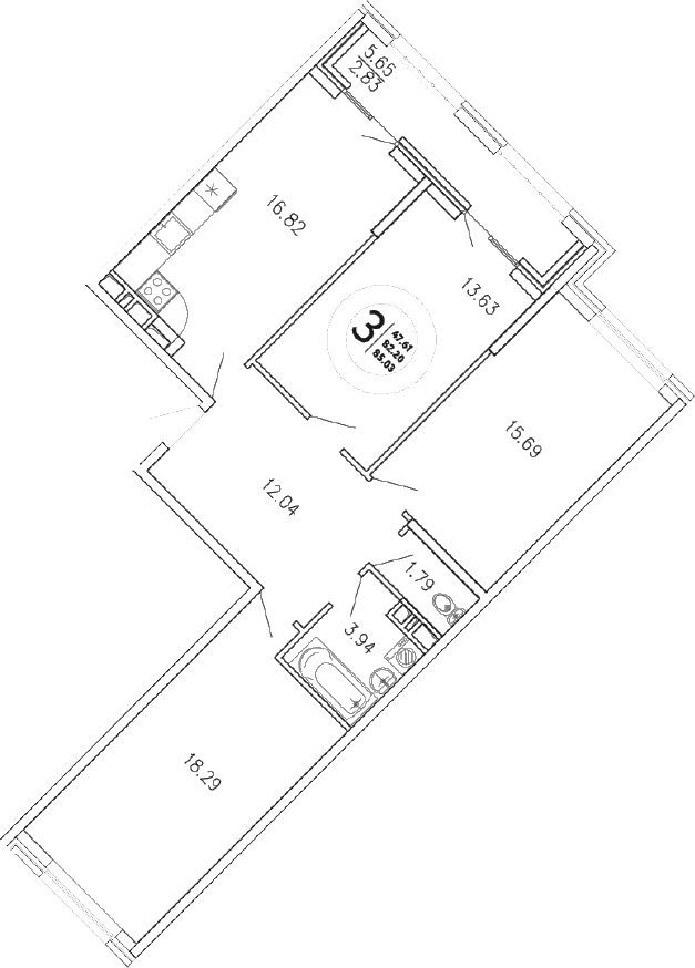 Планировка — Просторы Крыма, 3-комн., 82 м²