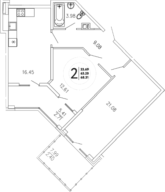 Планировка — Просторы Крыма, 2-комн., 63 м²