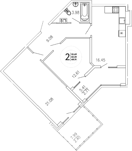 Планировка — Просторы Крыма, 2-комн., 63 м²