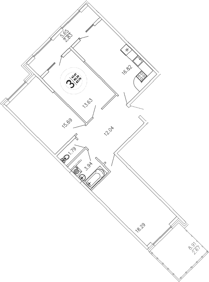 Планировка — Просторы Крыма, 3-комн., 82 м²