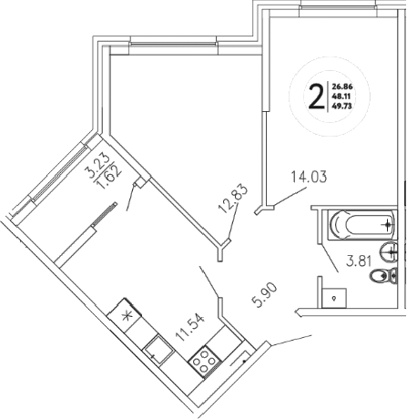 Планировка — Просторы Крыма, 2-комн., 48 м²
