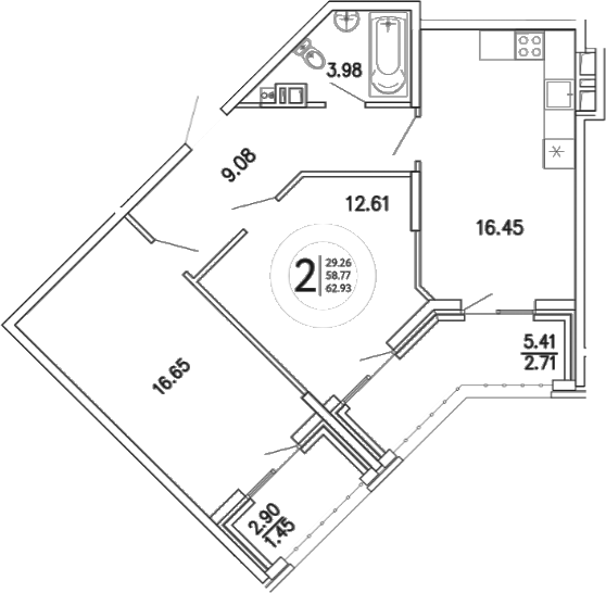 Планировка — Просторы Крыма, 2-комн., 59 м²