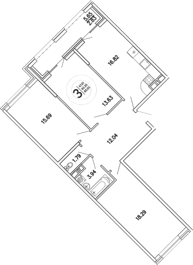 Планировка — Просторы Крыма, 3-комн., 82 м²