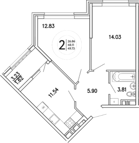 Планировка — Просторы Крыма, 2-комн., 48 м²