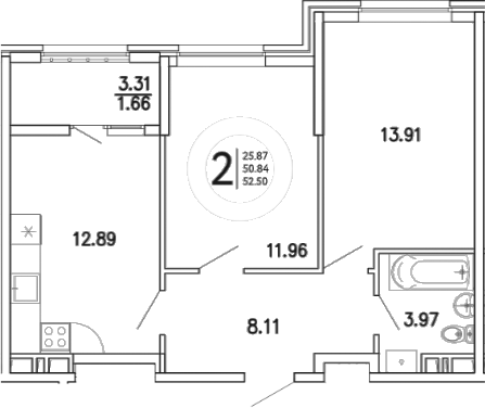 Планировка — Просторы Крыма, 2-комн., 51 м²