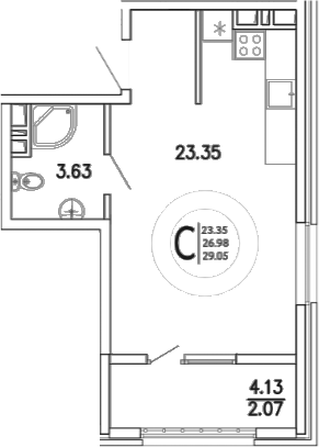 Планировка — Просторы Крыма, Студия, 27 м²