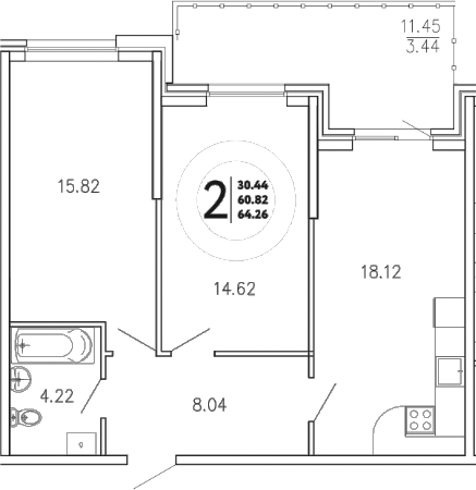 Планировка — Просторы Крыма, 2-комн., 61 м²