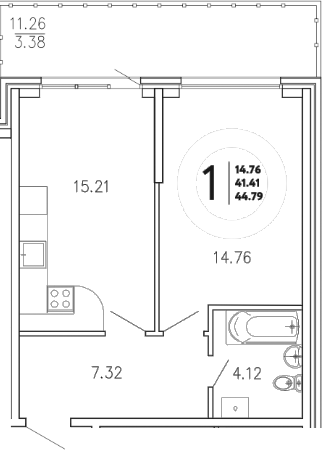 Планировка — Просторы Крыма, 1-комн., 41 м²