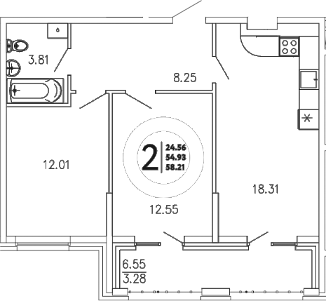 Планировка — Просторы Крыма, 2-комн., 55 м²