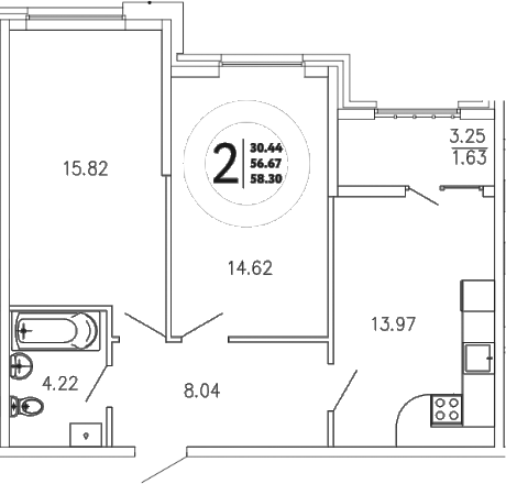 Планировка — Просторы Крыма, 2-комн., 57 м²