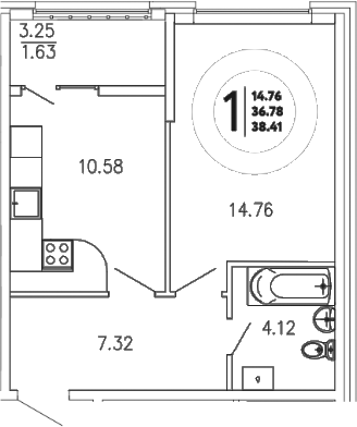 Планировка — Просторы Крыма, 1-комн., 37 м²