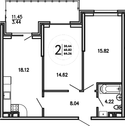 Планировка — Просторы Крыма, 2-комн., 61 м²