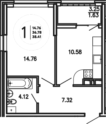Планировка — Просторы Крыма, 1-комн., 37 м²