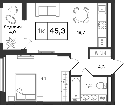 Планировка — Александровский, 2-комн., 41 м²