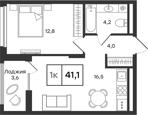 Планировка — Александровский, 2-комн., 38 м²