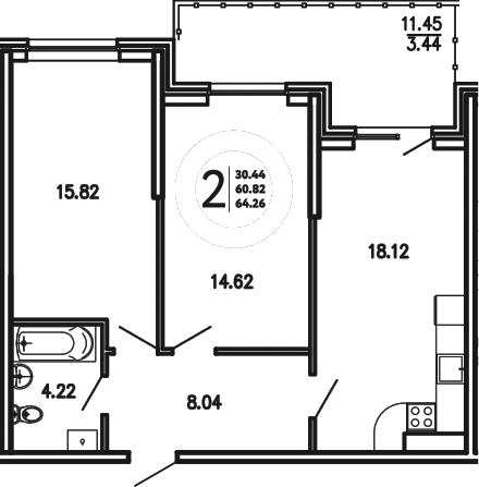 Планировка — Просторы Крыма, 2-комн., 61 м²