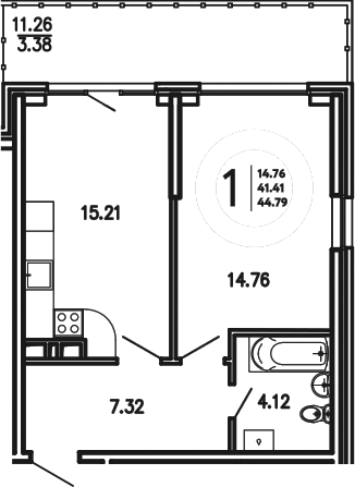 Планировка — Просторы Крыма, 1-комн., 41 м²