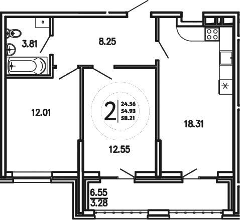 Планировка — Просторы Крыма, 2-комн., 55 м²