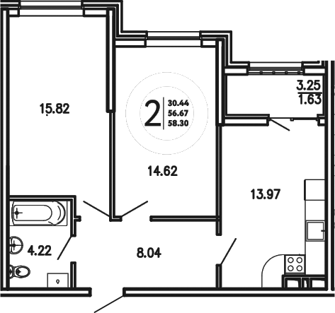 Планировка — Просторы Крыма, 2-комн., 57 м²
