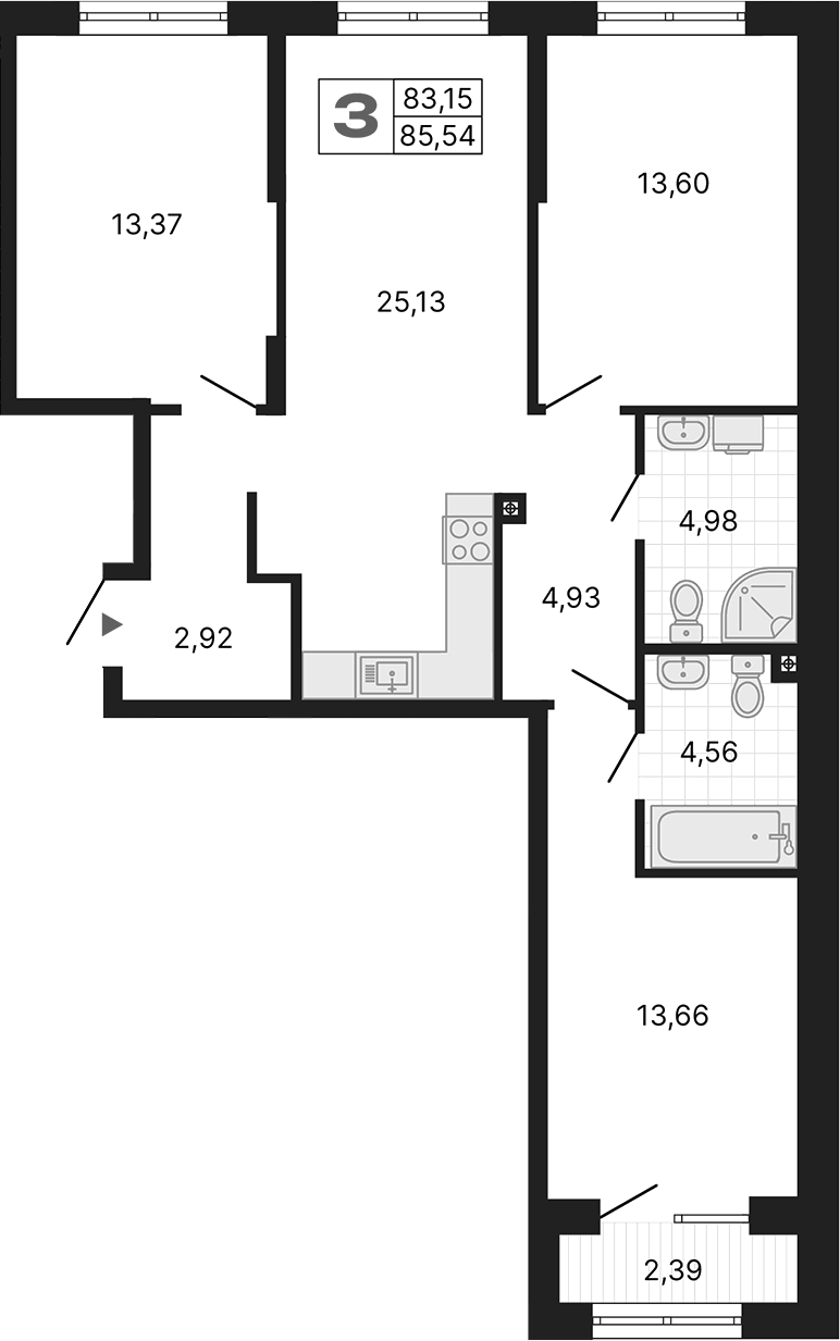 Планировка — Алиса, 3-комн., 83 м²