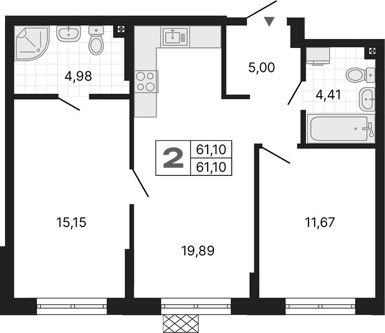 Планировка — Алиса, 2-комн., 61 м²