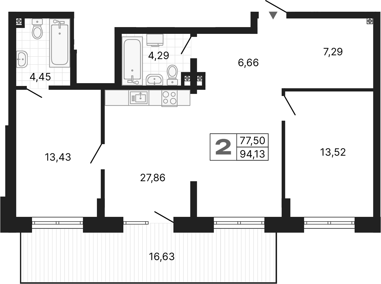 Планировка — Алиса, 2-комн., 78 м²