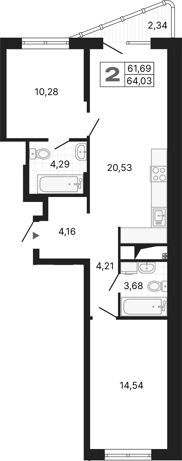 Планировка — Алиса, 2-комн., 62 м²