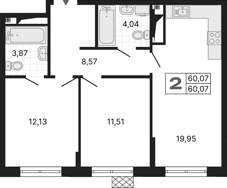 Планировка — Алиса, 2-комн., 60 м²